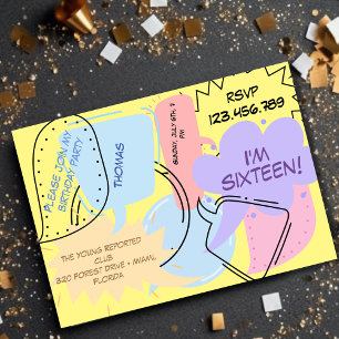 Comics pop art speech bubbles teen kids birthday invitation