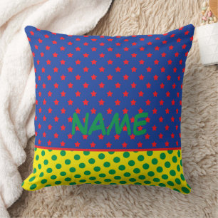 Comics Superhero NAME Stars Dots Colorful Kids Fun Cushion