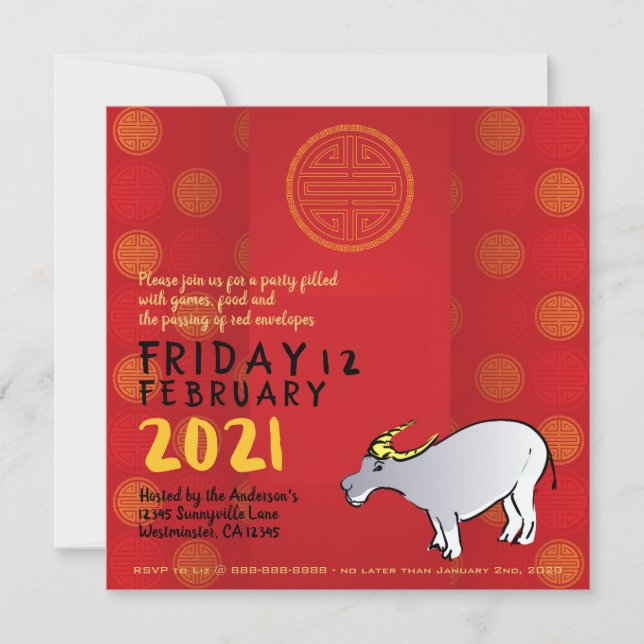 Comics Traditional Chinese Ox Year 2021 Party Inv (Front)