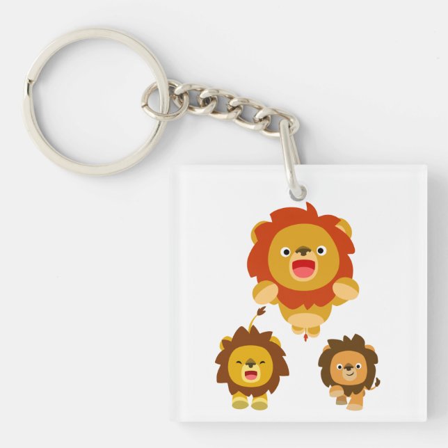 'Coming!!" 3 Cute Cartoon Lions Acrylic Keychain (Front)