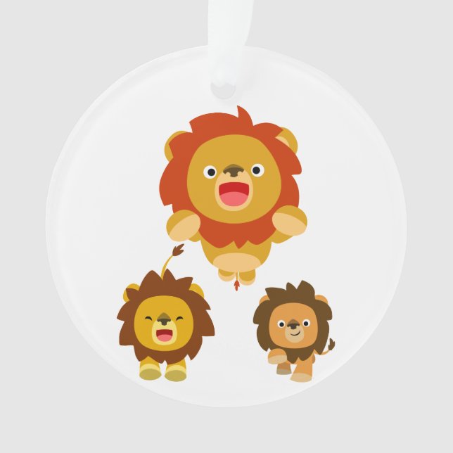 'Coming!!" 3 Cute Cartoon Lions Acrylic Ornament (Front)