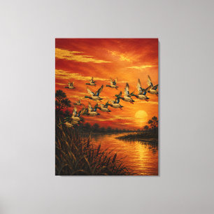 Coming Home at Sunset Oil Painting – Lacquer Style Canvas Print