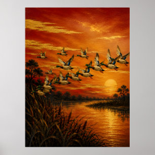 Coming Home at Sunset Oil Painting – Lacquer Style Poster