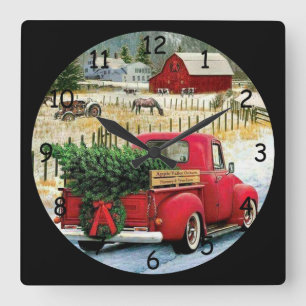 Coming Home with a Christmas Tree Square Wall Clock