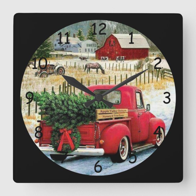 Coming Home with a Christmas Tree Square Wall Clock (Front)