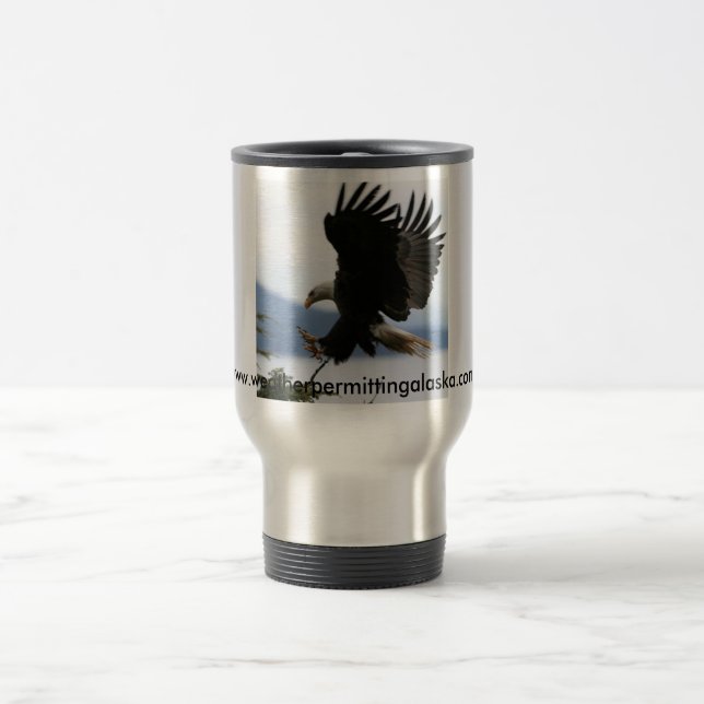 Coming in for landing, www.weatherpermittingala... travel mug (Center)