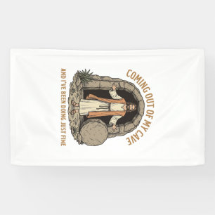 Coming Out of My Cave Funny Christian Vintage Shir Banner
