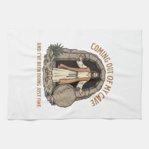 Coming Out of My Cave Funny Christian Vintage Shir Tea Towel