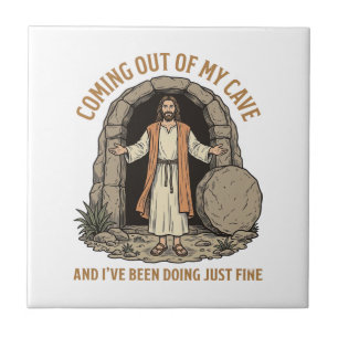 Coming Out of My Cave Funny Christian Vintage Shir Tile