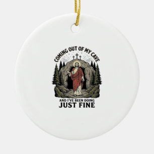 Coming Out of My Cave Vintage Religious Funny Shir Ceramic Tree Decoration