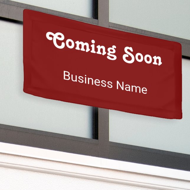Coming Soon Business Name Deep Red Template Banner (Outside Building)