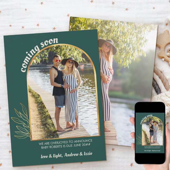 Coming Soon Gold Arch 2 Photo Green Pregnancy Announcement (Creator Uploaded)