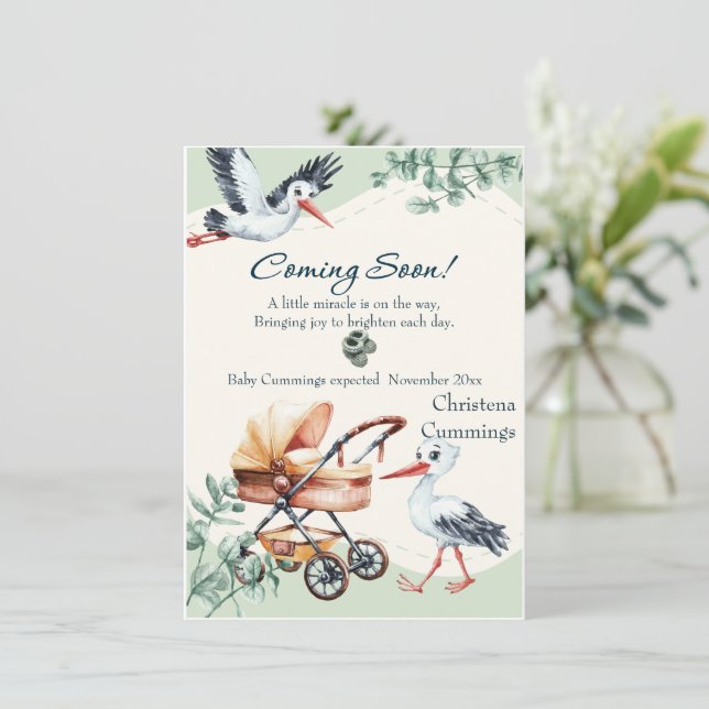 Coming Soon Stork & Pram Pregnancy Announcement (Standing Front)