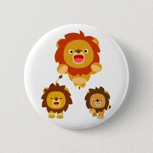 'Coming!!" Three Cute Cartoon Lions Button Badge
