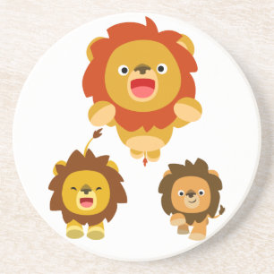 'Coming!!" Three Cute Cartoon Lions Coaster