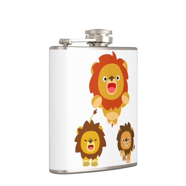 'Coming!!" Three Cute Cartoon Lions Hip Flask (Right)