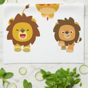 'Coming!!" Three Cute Cartoon Lions Kitchen Towel