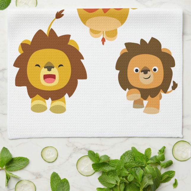 'Coming!!" Three Cute Cartoon Lions Kitchen Towel (Folded)