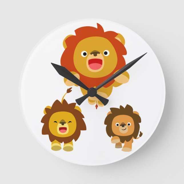 'Coming!!" Three Cute Cartoon Lions Wall Clock (Front)