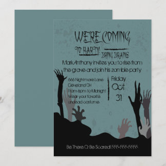 Coming To Party Bring Brains Zombie Invitation
