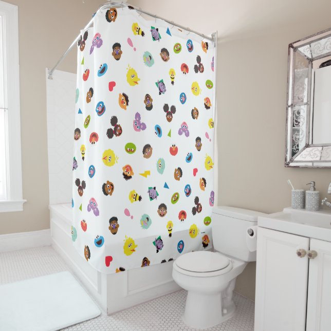 Coming Together Faces Pattern Shower Curtain (In Situ)