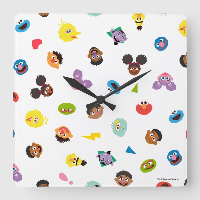 Coming Together Faces Pattern Square Wall Clock (Front)