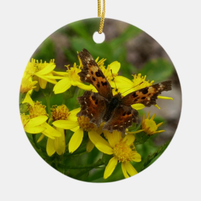 Comma Butterfly in Glacier National Park Ceramic Tree Decoration (Front)