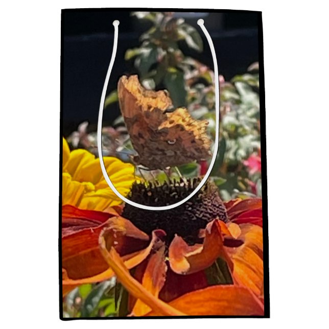  Comma Butterfly on a Rudbeckia Flower  Medium Gift Bag (Front)