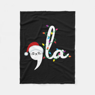 Comma La 2024 Funny Christmas Cat Lady Cat Xmas Fleece Blanket