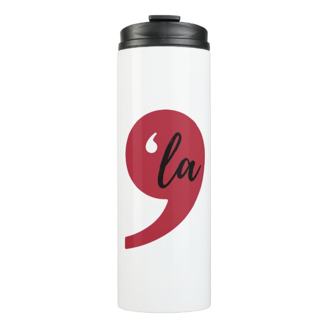 Comma-la Tumbler, Comma-la Harris Travel Mug (Front)