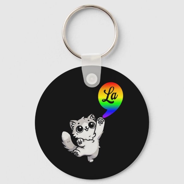 Comma-la With Cute Cat Kamala Rainbow Design  Key Ring (Front)
