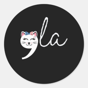 Comma Patriotic Cat Shirt 2024 Womens Girls La  Classic Round Sticker