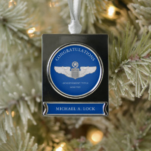 Command Pilot Wings Custom Text Silver Plated Banner Ornament