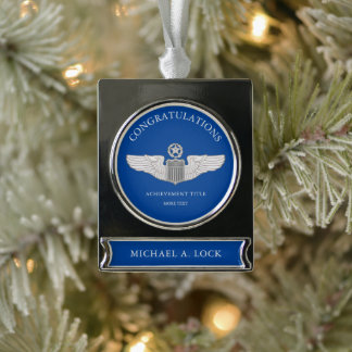 Command Pilot Wings Custom Text Silver Plated Banner Ornament