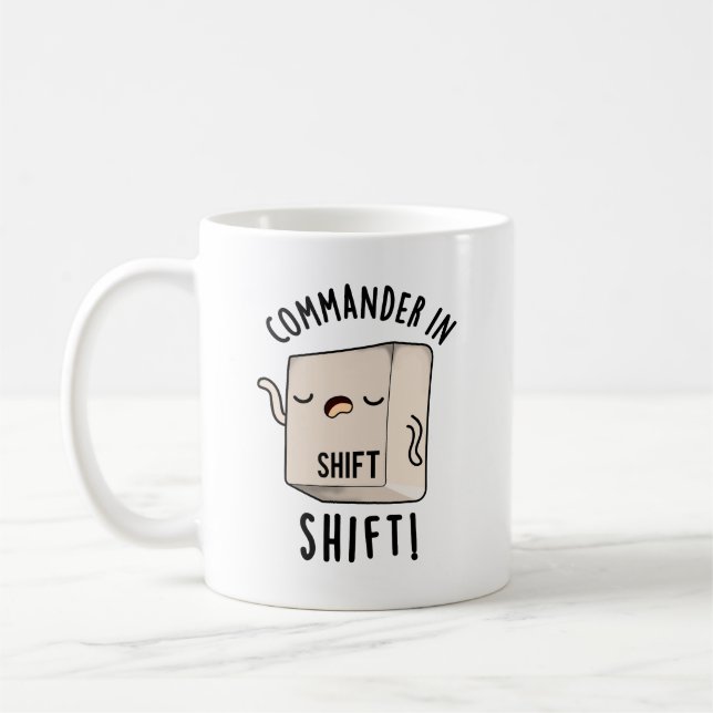 Commander In Shirt Funny Keyboard Pun  Coffee Mug (Left)