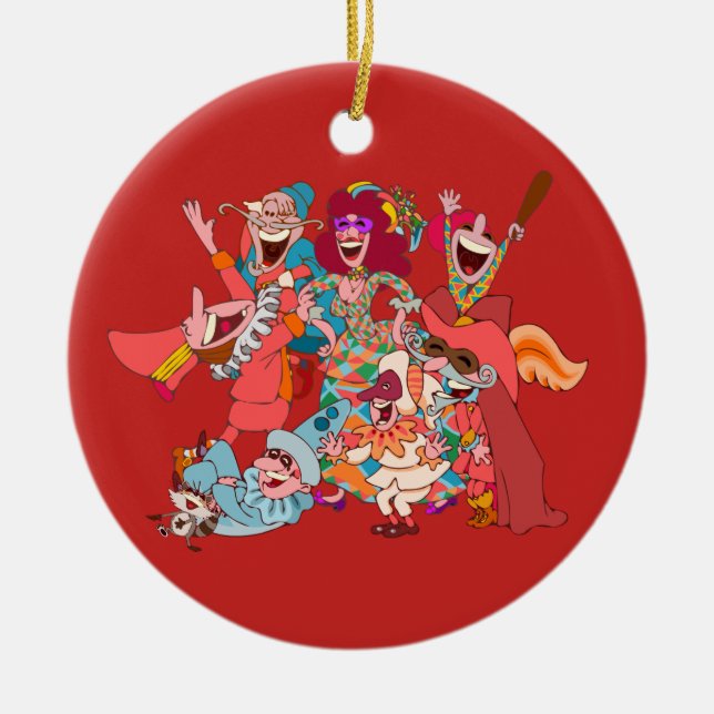Commedia dell'Arte, a weird jolly bunch! Ceramic Tree Decoration (Front)
