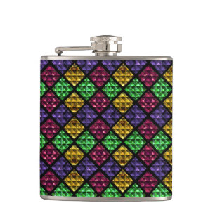 Commedia dell'Arte Harlequin Jewel Box Hip Flask