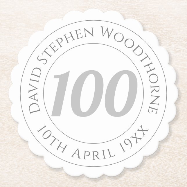 Commemorative 100th Birthday Celebration Paper Coaster (Front)