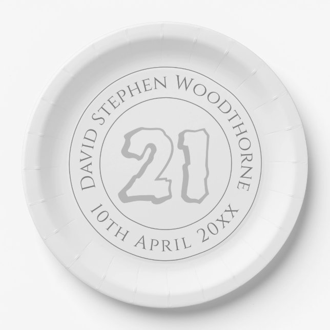 Commemorative 21st Birthday Celebration Paper Plate (Front)