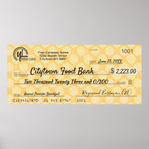 Commemorative 36x16 giant charity bonus faux check poster