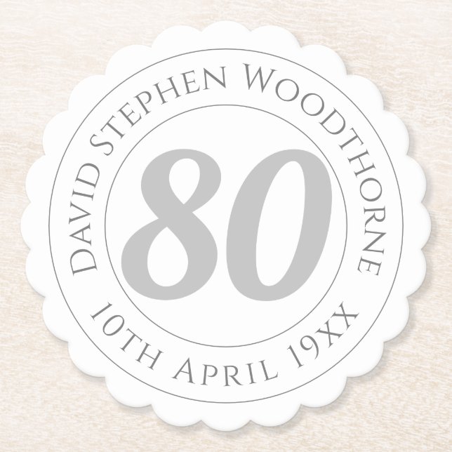Commemorative 80th Birthday Celebration Paper Coaster (Front)