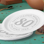 Commemorative 80th Birthday Celebration Paper Plate<br><div class="desc">Commemorative birthday celebration party plate with person's name,  and the date of their birthday. A paper plate for someone who is 80</div>