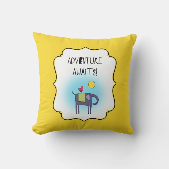 Commemorative Adventure Awaits Whimsical Elephant Cushion (Front)