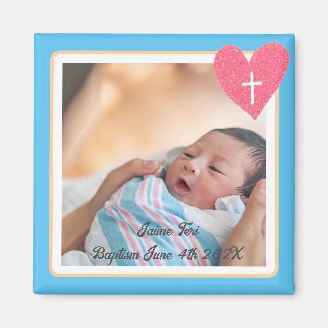 Commemorative Baptism Magnet - Christianity - Blue (Front)