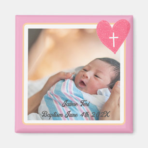 Commemorative Baptism Magnet - Christianity - Pink