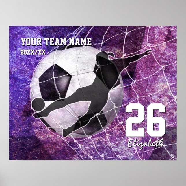 Commemorative girls' soccer team name purple poster (Front)