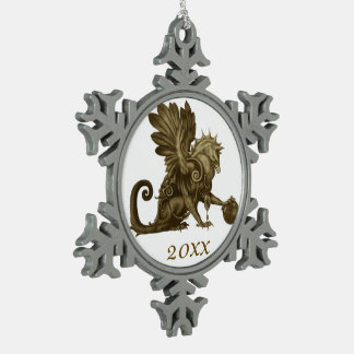 Commemorative Golden Gryphon Snowflake Pewter Christmas Ornament