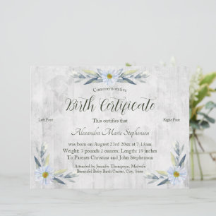 Commemorative New Baby Footprint Birth Certificate