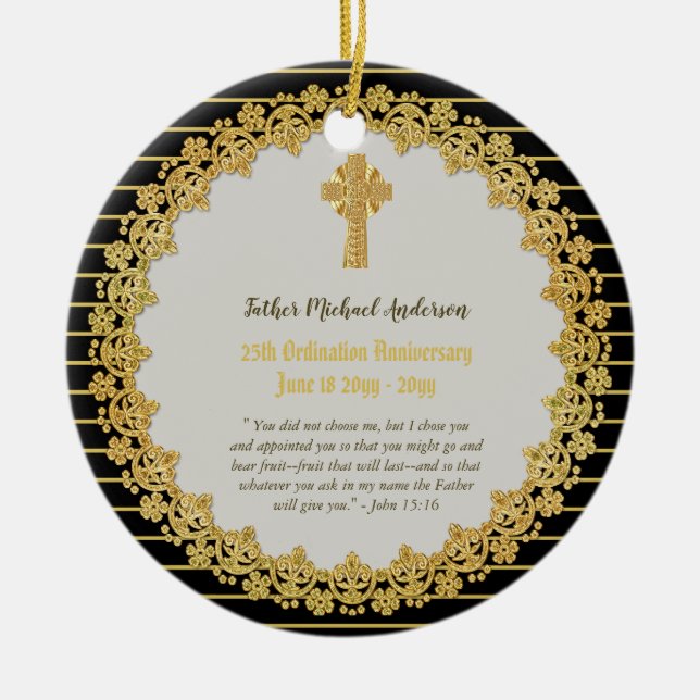 Commemorative Ordination Anniversary Gift - ANY YR Ceramic Tree Decoration (Front)