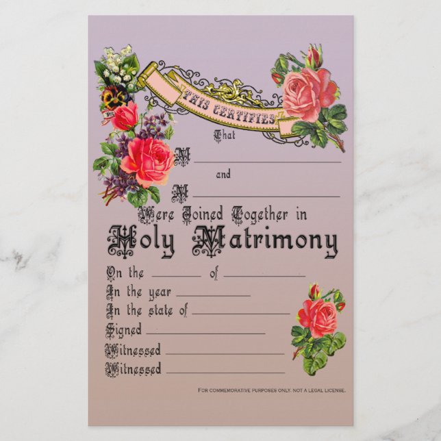 Commemorative Wedding License (Front)